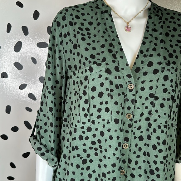 Olive Green Leopard Print Babydoll Dress - Picture 2 of 7